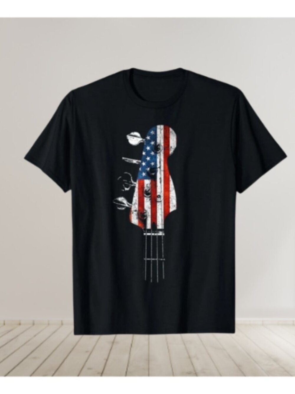 Bass Guitar Headstock USA Flag T Shirt